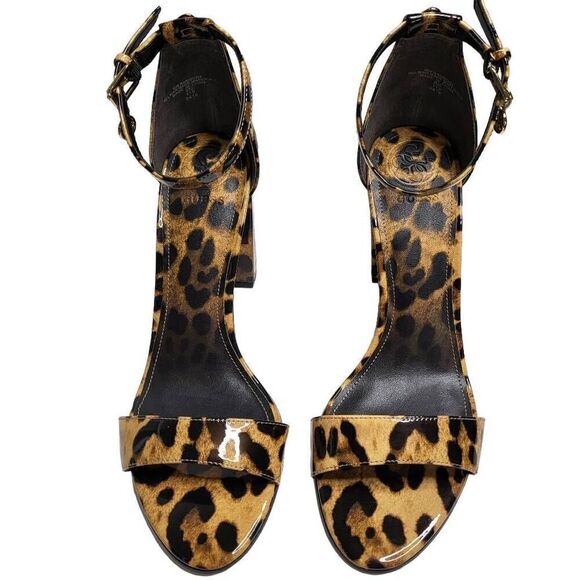 NEW Guess Leopard Print Shiny Block Heel Ankle Strap Shoe Heel Size 8 - Picture 5 of 11